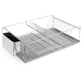 Dish Drying Rack Stainless Steel Dish Rack w/ Drainboard Cutlery Holder Kitchen Dish Organizer (Option: DishRackSmall)