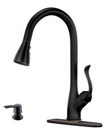 Matte Black Kitchen Faucet Pull Down Sprayer and Soap Dispenser - Single Handle Commercial High Arc One Hole Pull Out Spray Head Kitchen Sink Fau (Color: Oil Rubbed Bronze)